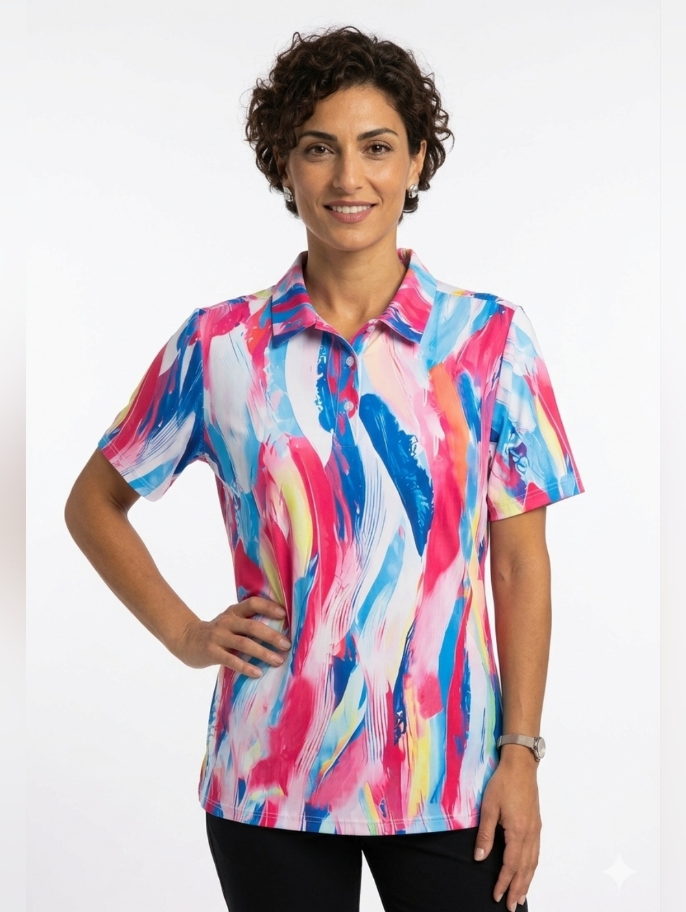 NWT Acegolfs Short Sleeve Brushstroke Print Polo Top in Multicolor Size XXL